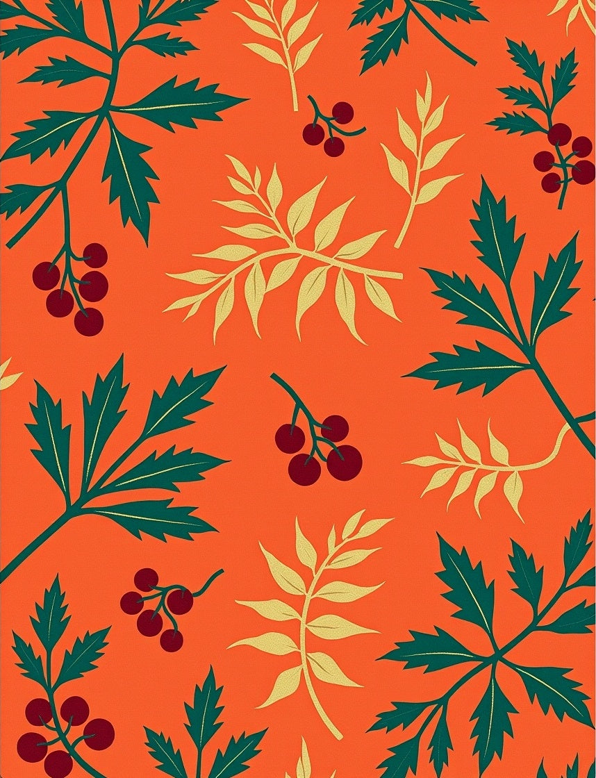 Orange Green Berry Leaf Sprig Rug