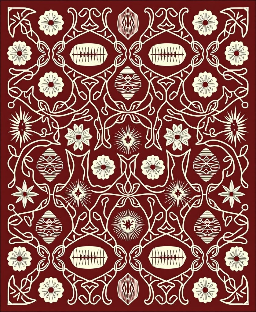 Crimson Floral Medallion Vine Rug