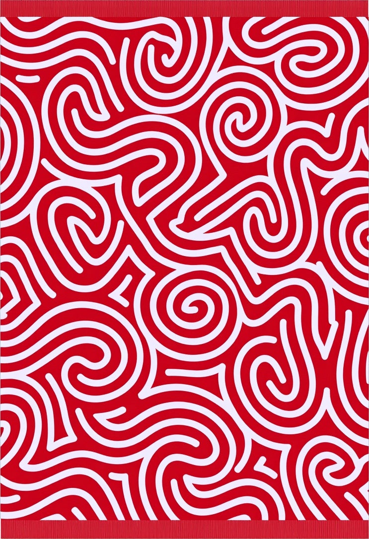 Crimson White Swirl Maze Rug