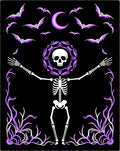 Purple Bat Moon Skeleton Floral Rug