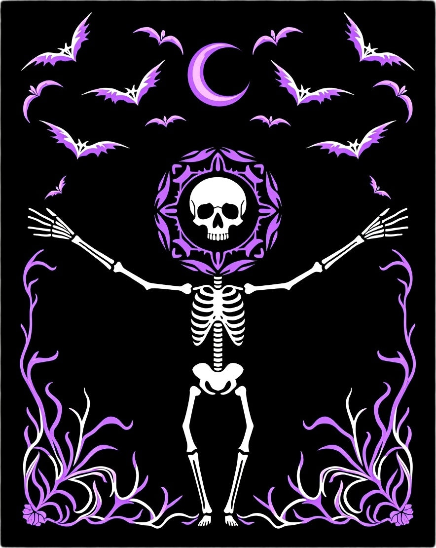 Purple Bat Moon Skeleton Floral Rug
