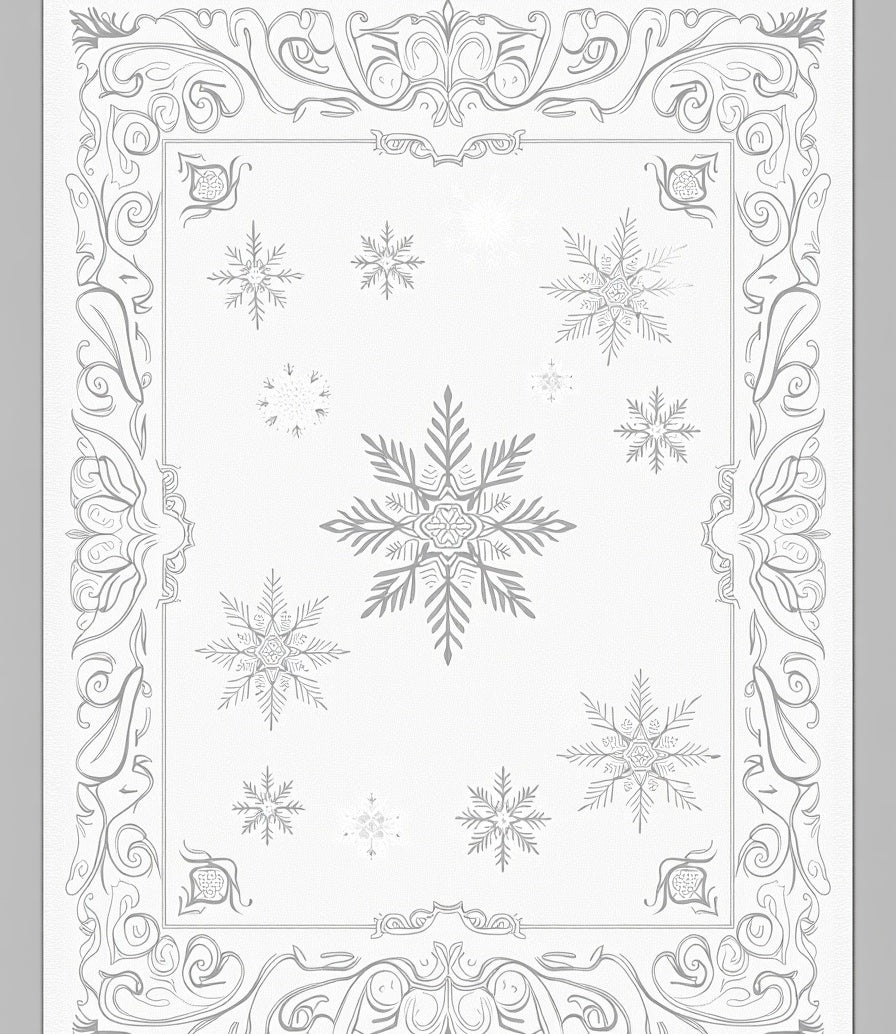 Elegant Gray Snowflake Winter Garland Rug