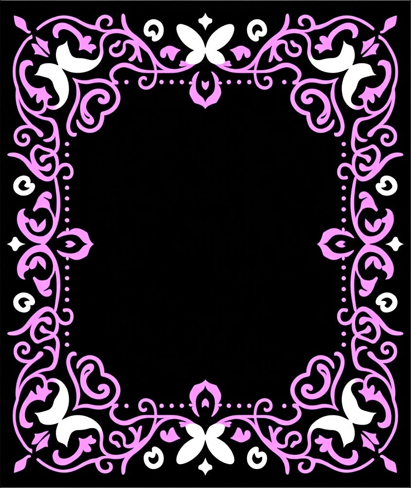 Pink White Floral Scrollwork Border Rug