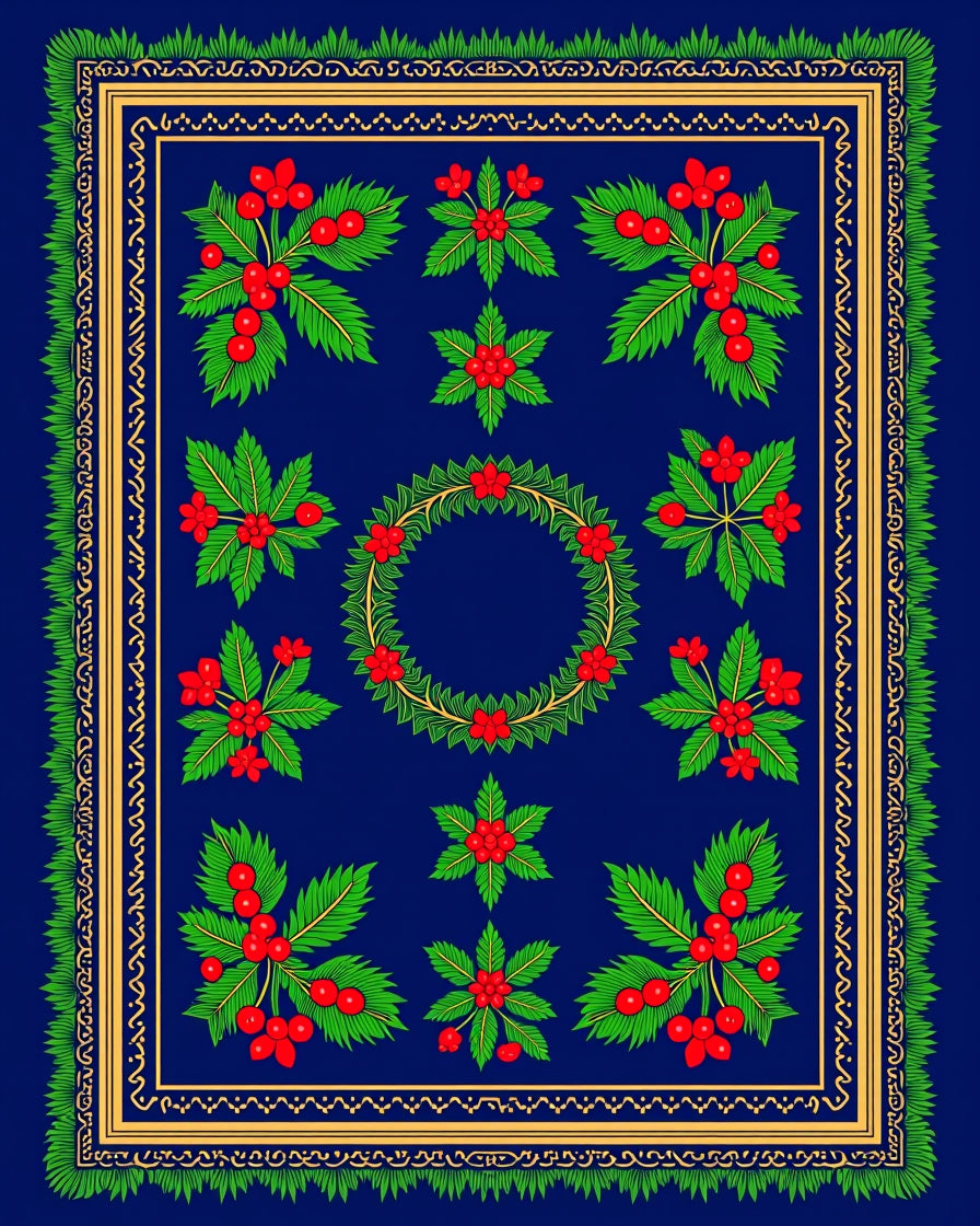 Deep Blue Berry Garland Floral Rug
