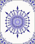 Azure Blue Floral Medallion Art Rug