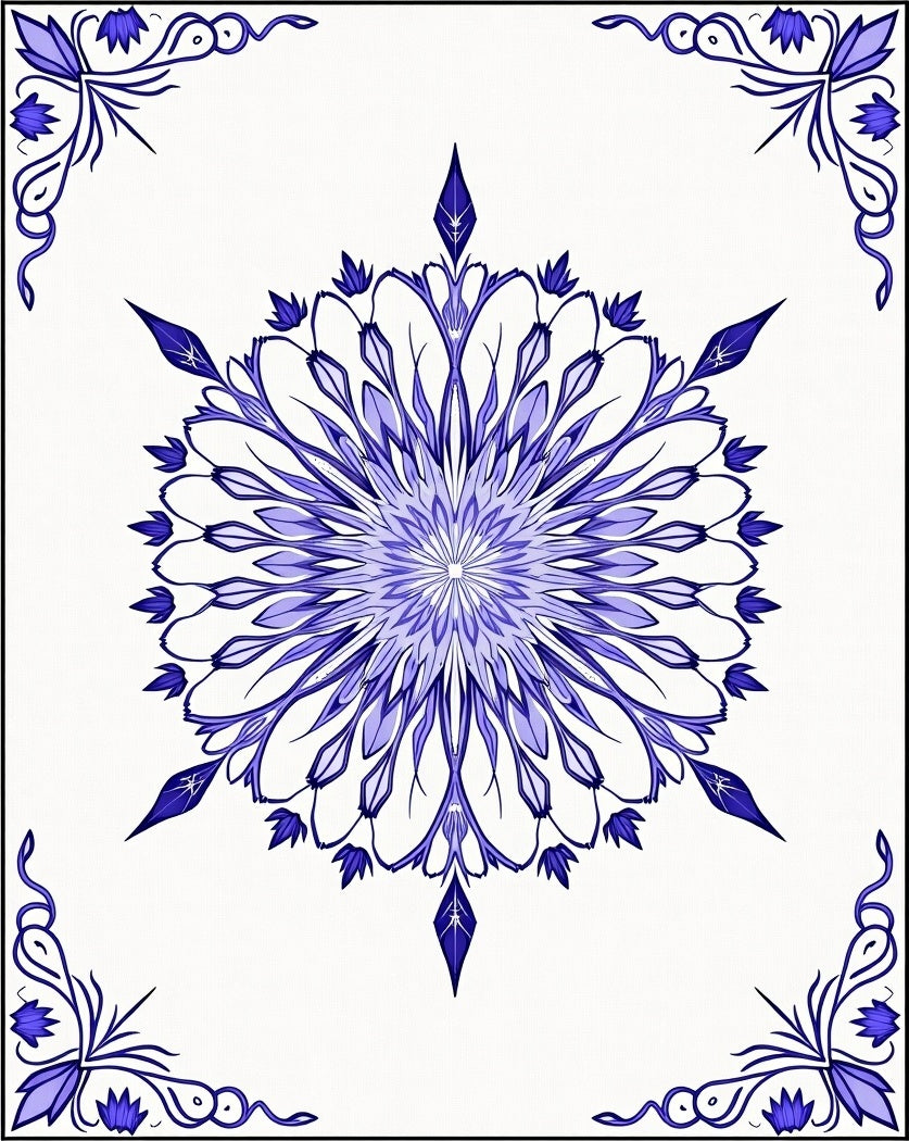 Azure Blue Floral Medallion Art Rug