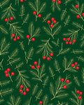Festive Green Pine Berry Sprig Rug