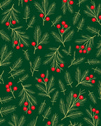 Festive Green Pine Berry Sprig Rug