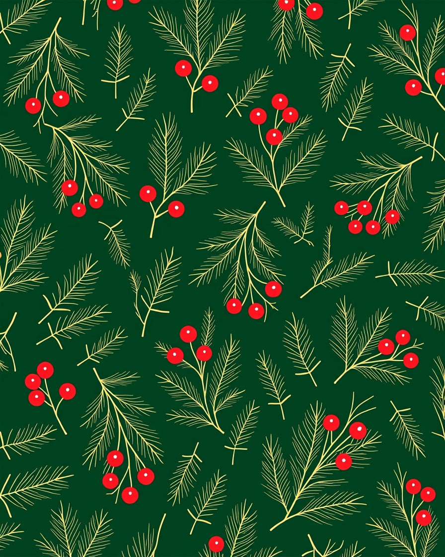 Festive Green Pine Berry Sprig Rug