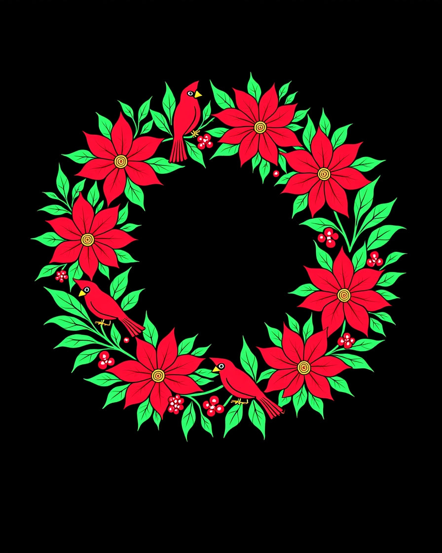 Red Cardinal Poinsettia Wreath Rug