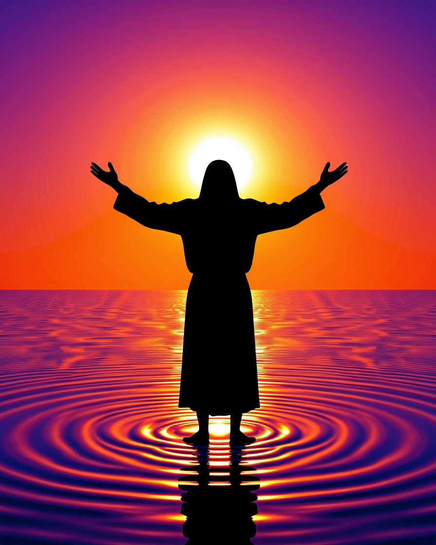 Radiant Sunset Figure Water Ripples Rug