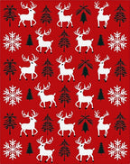 Red White Christmas Reindeer Snowflake Trees Rug