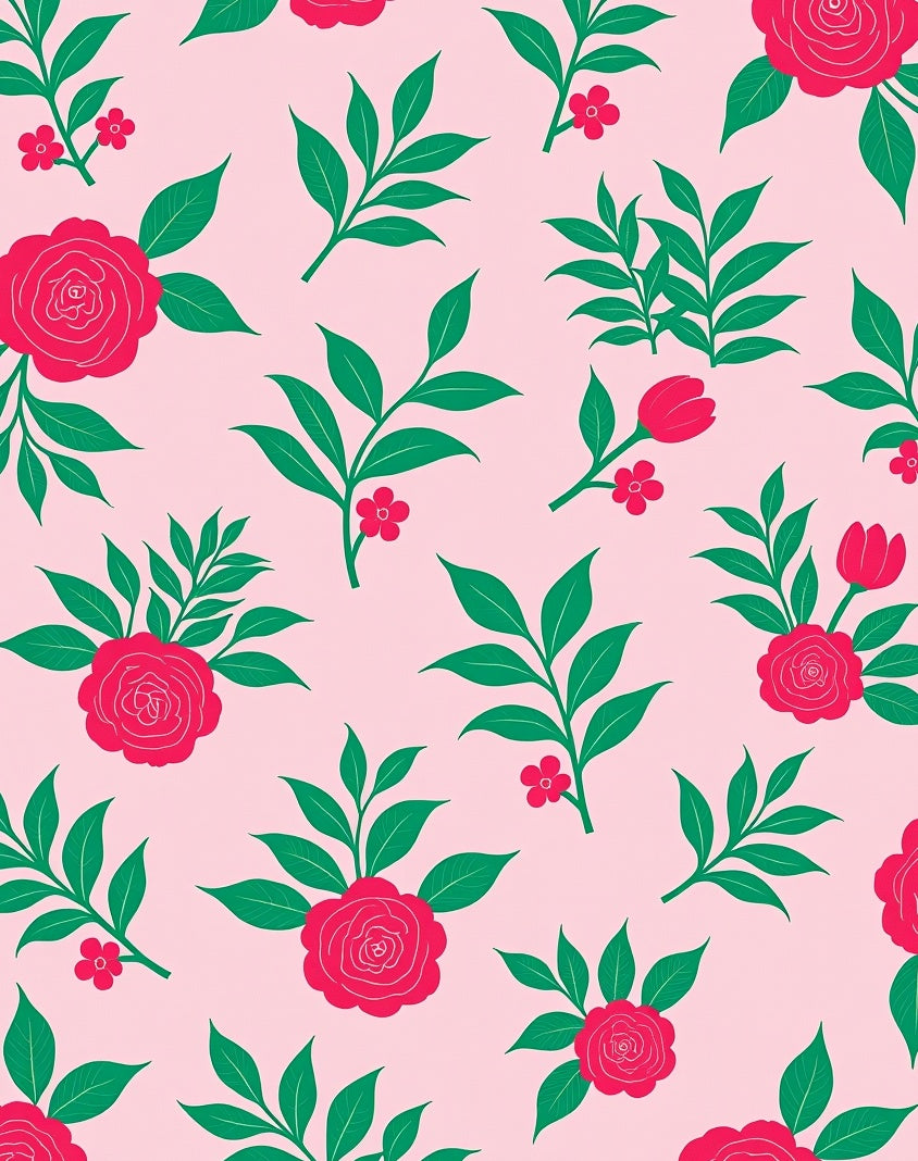 Pink Floral Garden Rose Motif Rug