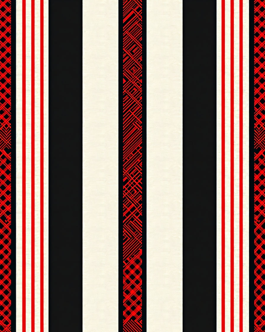 Red Black Cream Striped Lattice Rug