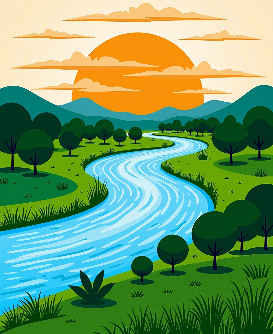 Winding River Sunset Landscape Rug