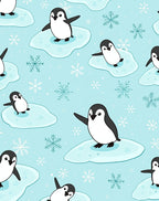 Whimsical Penguin Snowflakes Ice Floes Rug