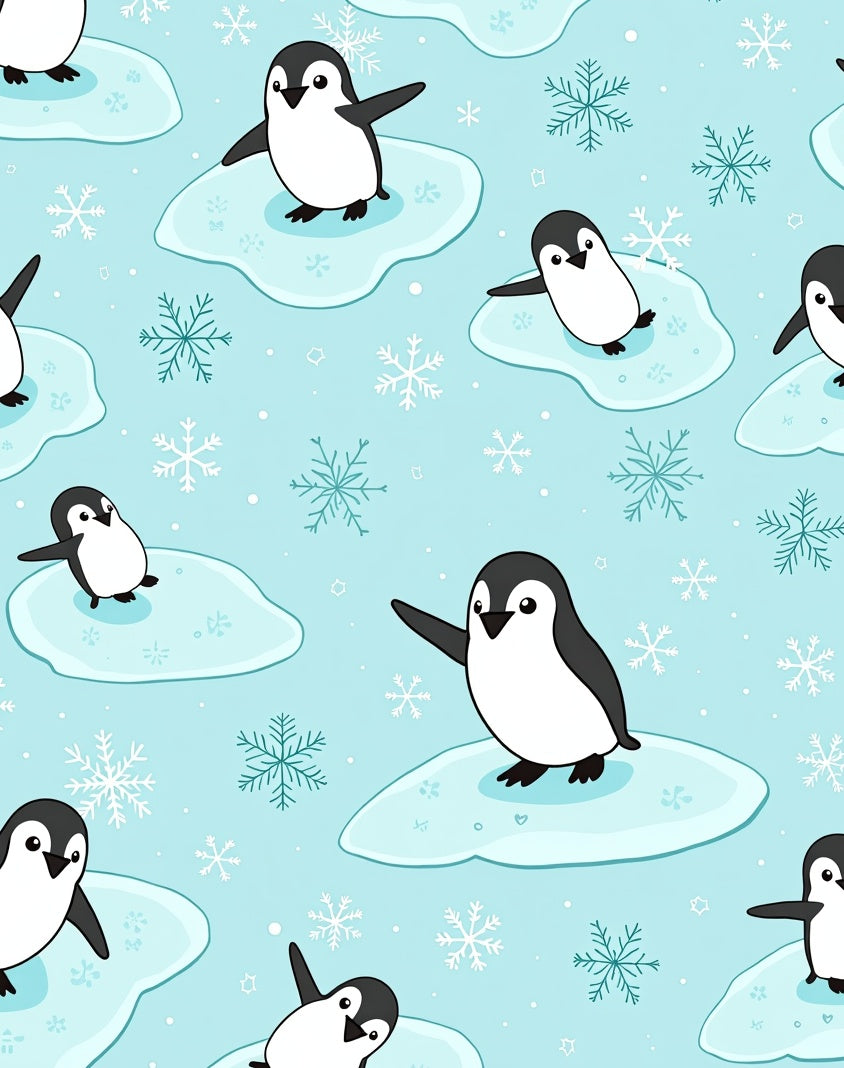 Whimsical Penguin Snowflakes Ice Floes Rug