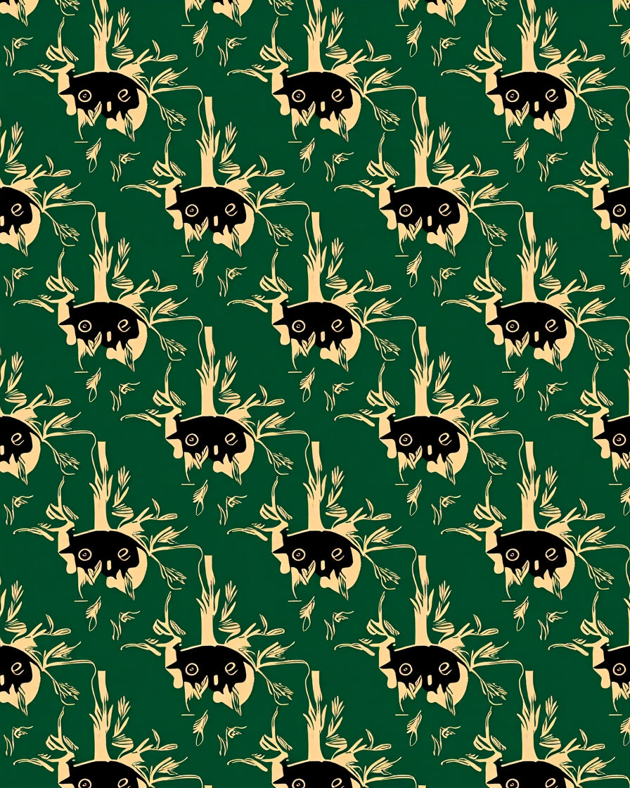 Dark Emerald And Ochre Abstract Foliage Rug