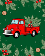 Vintage Red Truck Evergreen Scene Rug