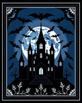 Midnight Haunted Castle Bat Moon Rug