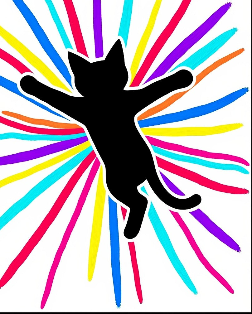 Black Cat Bursting Colorful Rays Rug