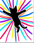 Black Cat Bursting Colorful Rays Rug