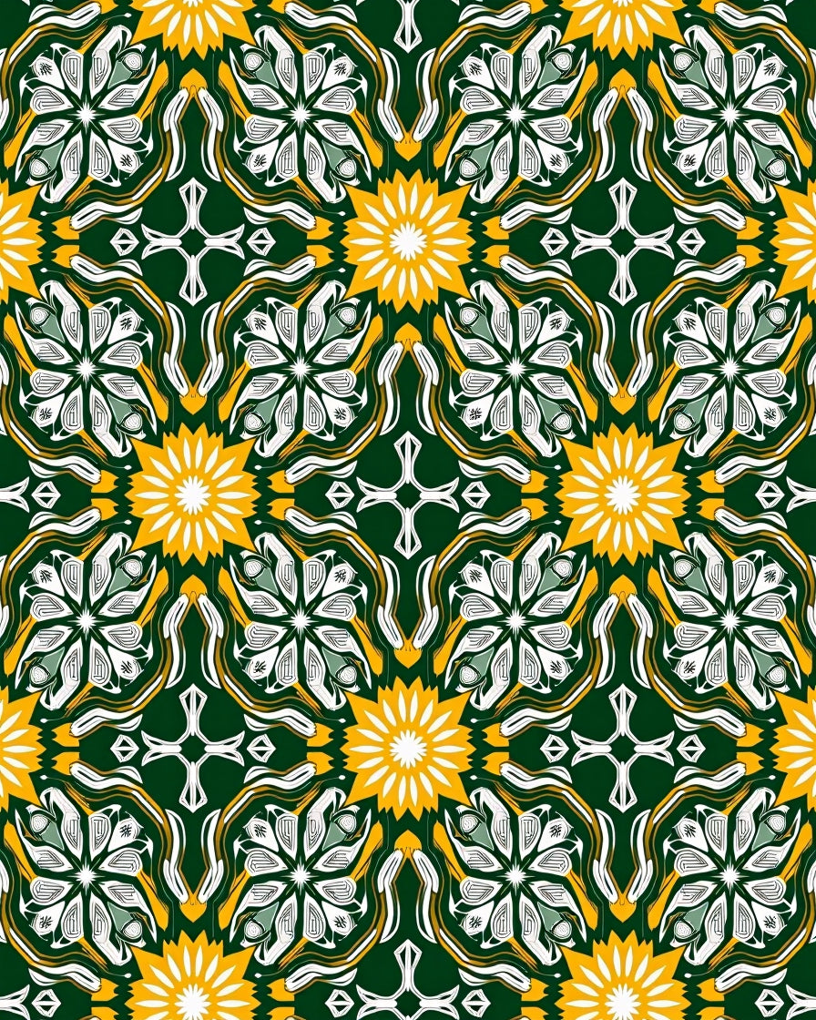 Emerald Green Yellow Floral Medallion Rug