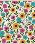 Joyful puppies with vibrant floral field Rug