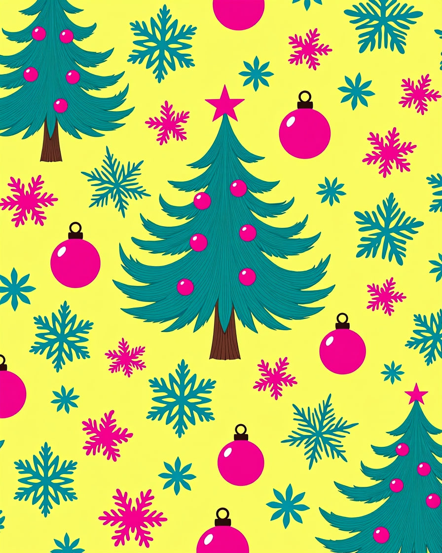 Christmas Trees Snowflakes Pink Baubles Rug
