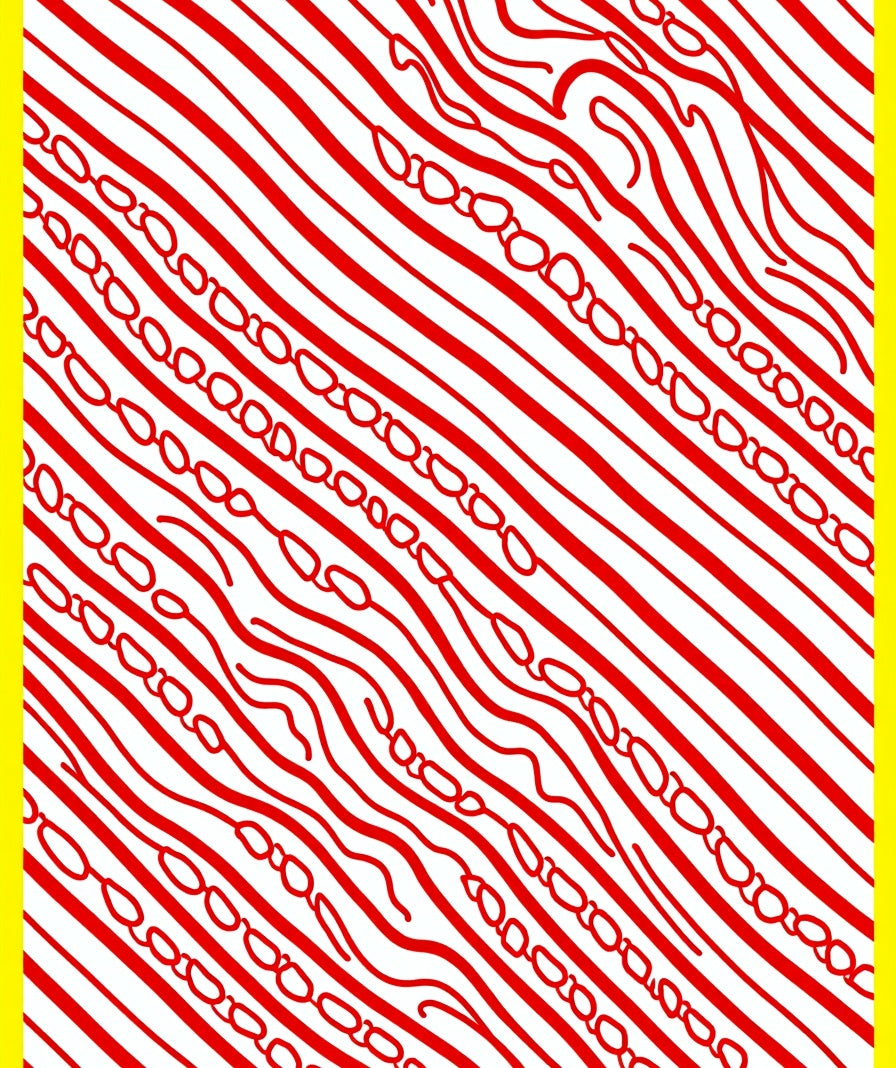 Red Wavy Stripe Chain Art Rug