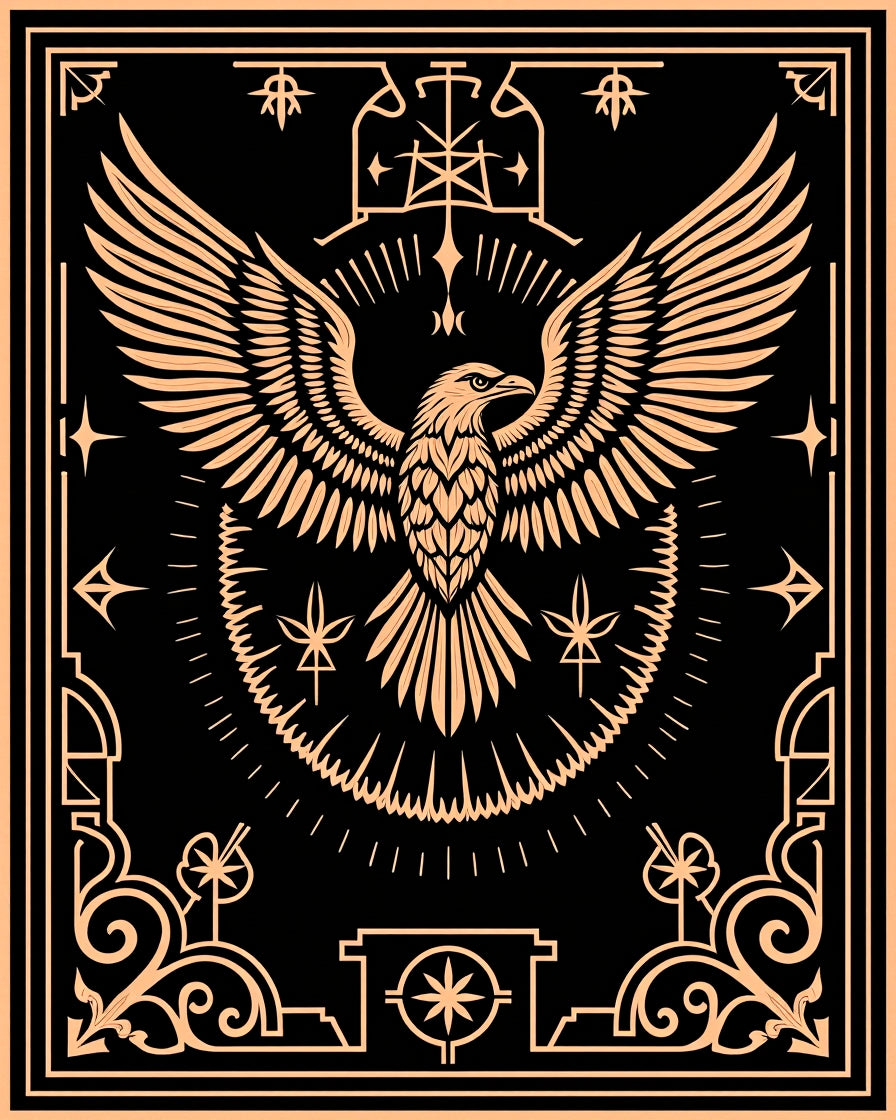 Ornate Eagle Medallion Black Gold Rug
