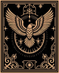 Ornate Eagle Medallion Black Gold Rug