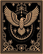 Ornate Eagle Medallion Black Gold Rug