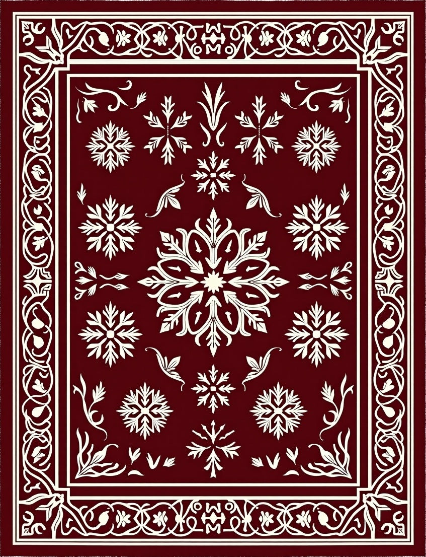 Rich Crimson Snowflake Border Tapestry Rug