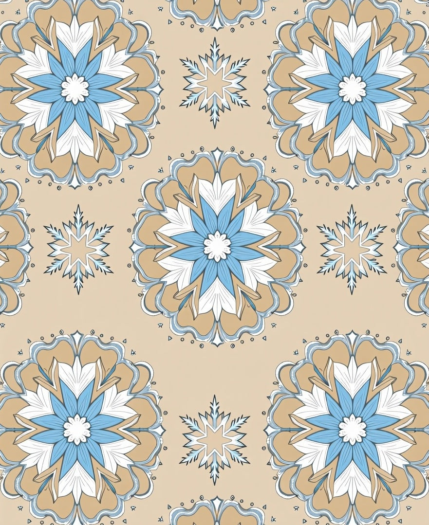 Coastal Blue Floral Starburst Mandala Rug