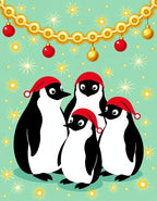 Festive Penguin Family Christmas Garland Rug
