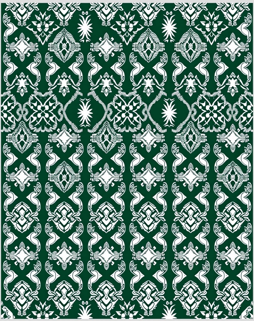 Dark Green White Symmetric Celtic Knot Rug