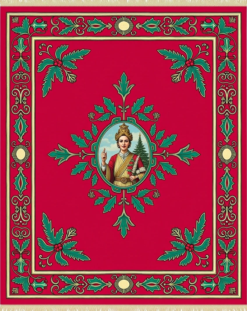 Crimson Laurel Portrait Festive Border Rug