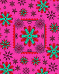 Radiant Teal and Red Snowflake Cluster Rug