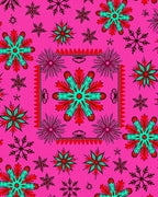 Radiant Teal and Red Snowflake Cluster Rug