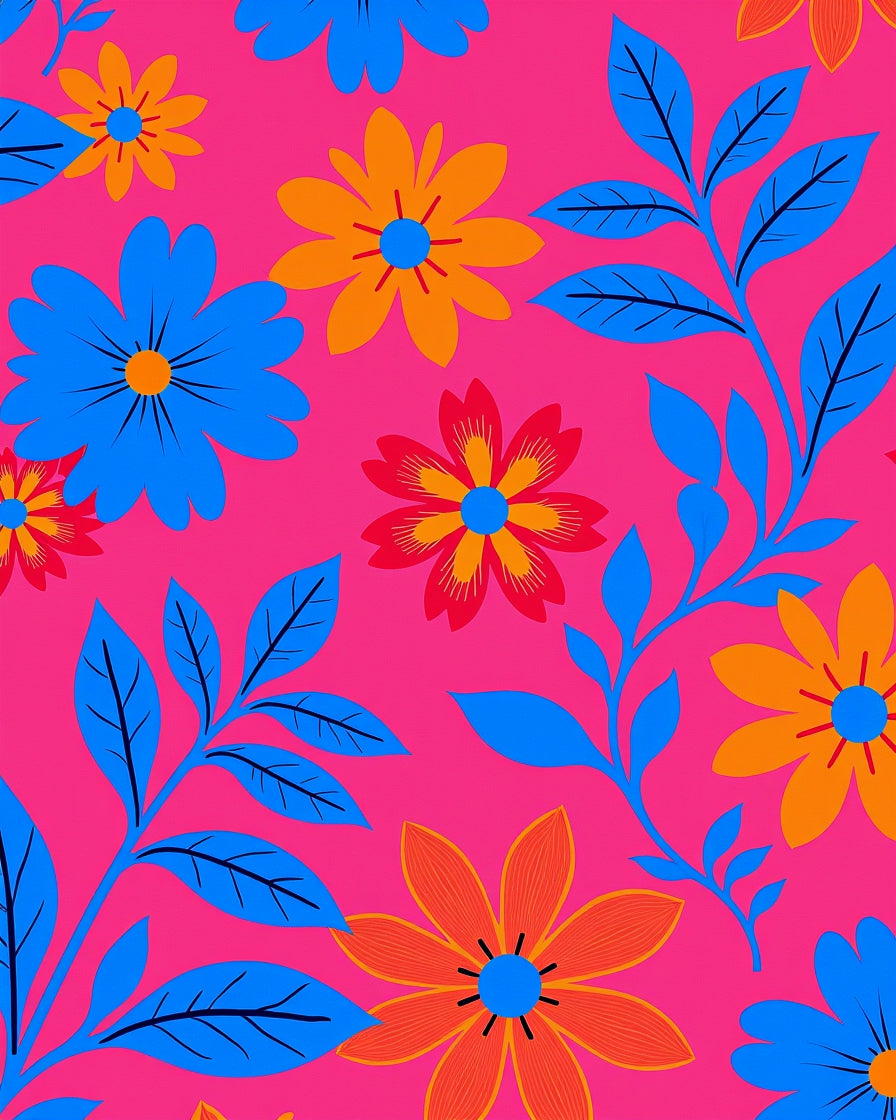 Vibrant Floral Branches Bright Pink Rug