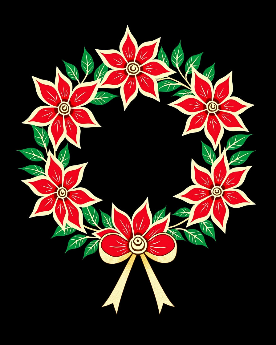 Red Poinsettia Wreath with Gold Bow Rug