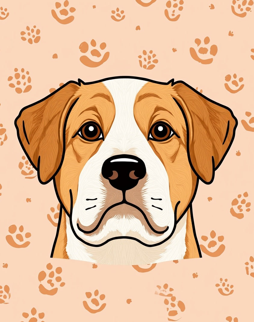 Brown White Paw Print Dog Face Rug