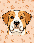 Brown White Paw Print Dog Face Rug