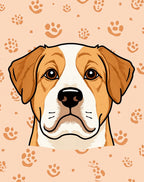 Brown White Paw Print Dog Face Rug