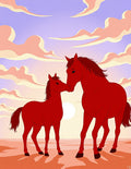 Crimson Horses Dusk Sky CloudscapeRug Rug
