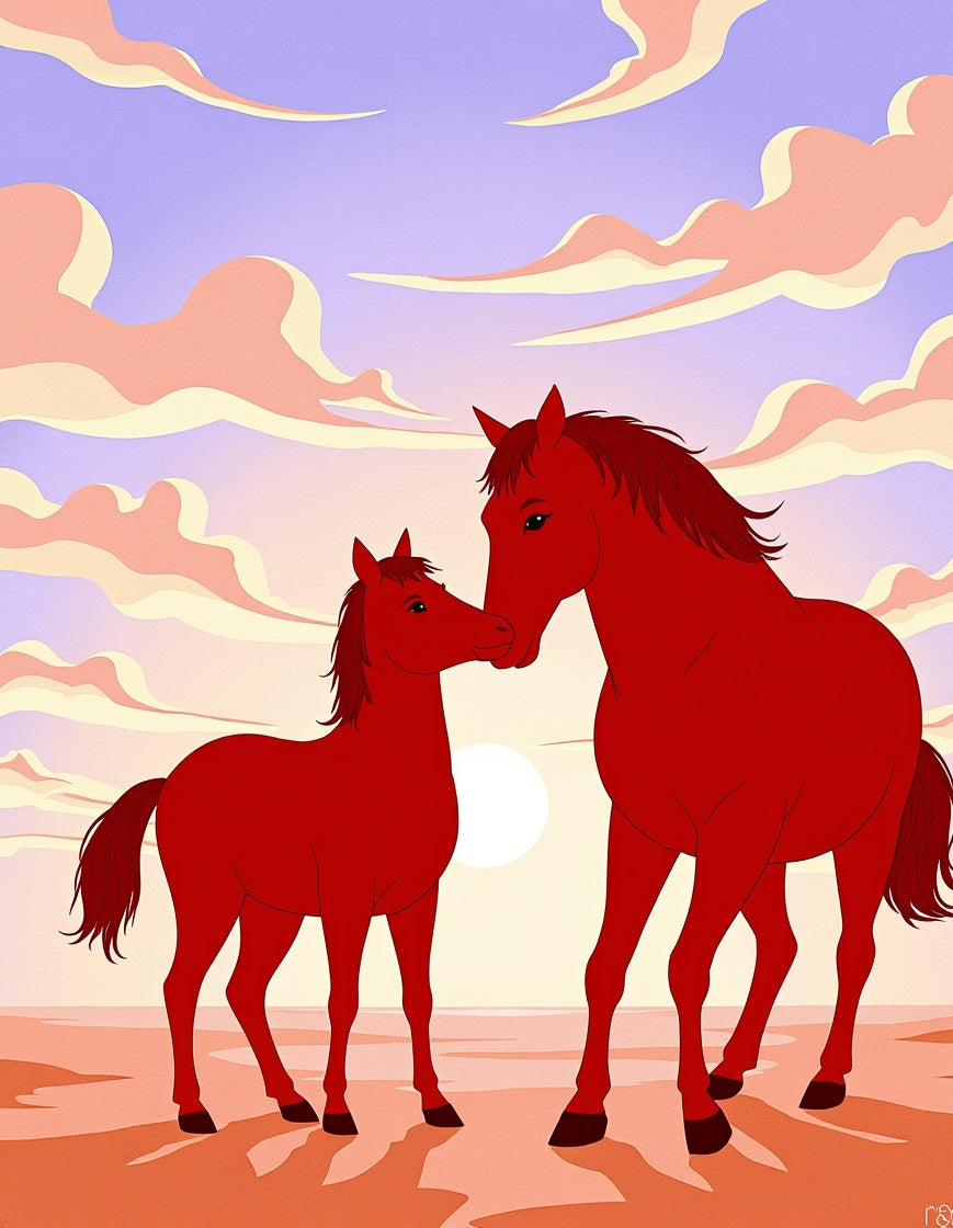Crimson Horses Dusk Sky CloudscapeRug Rug