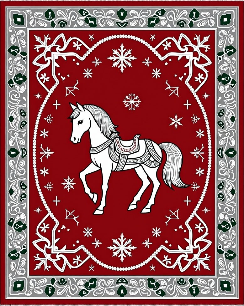 Crimson Horse Snowflake Festive Border Rug