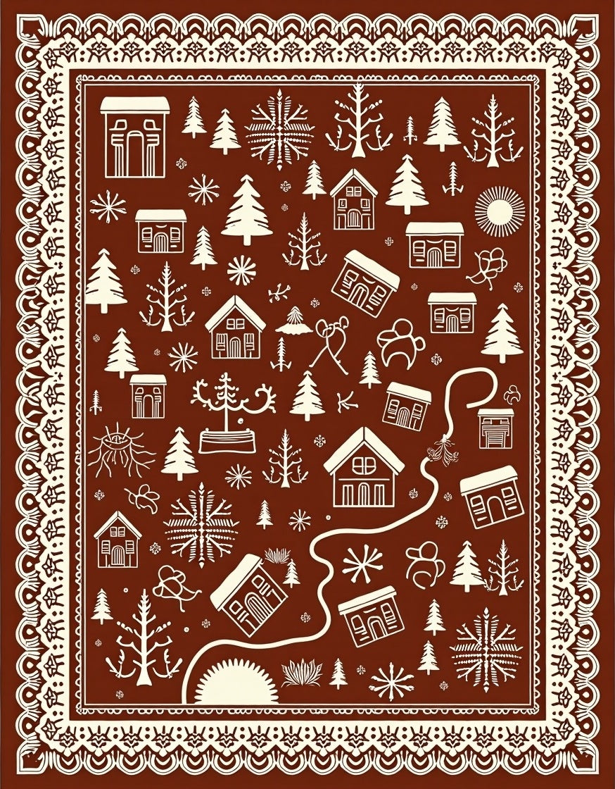 Whimsical Winter Village Gingerbread Houses Rug