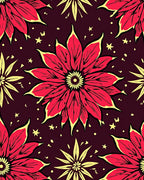 Crimson Yellow Floral Starry Night Rug